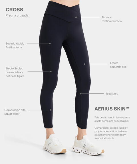 Leggings Pretina Cruzada Aerius Skin, NegroCarbon