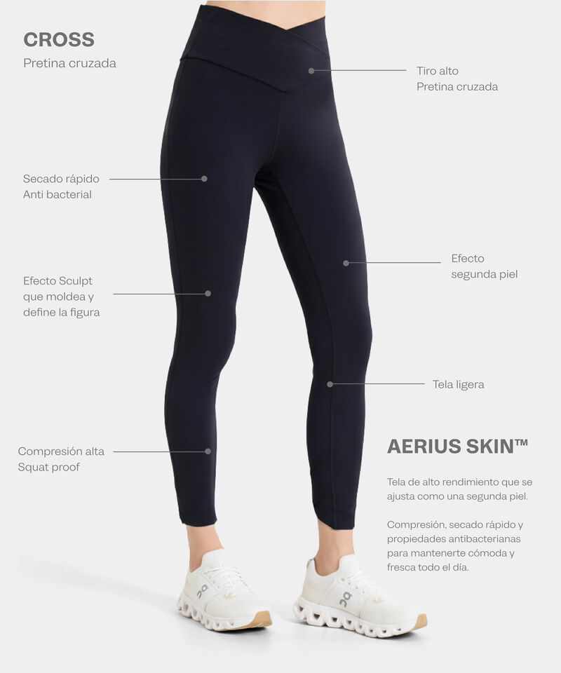 Leggings Pretina Cruzada Aerius Skin, NegroCarbon